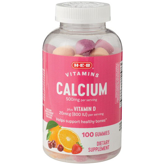 H-E-B Vitamins 500 mg Calcium plus 20 mcg D Gummies - Assorted Fruit