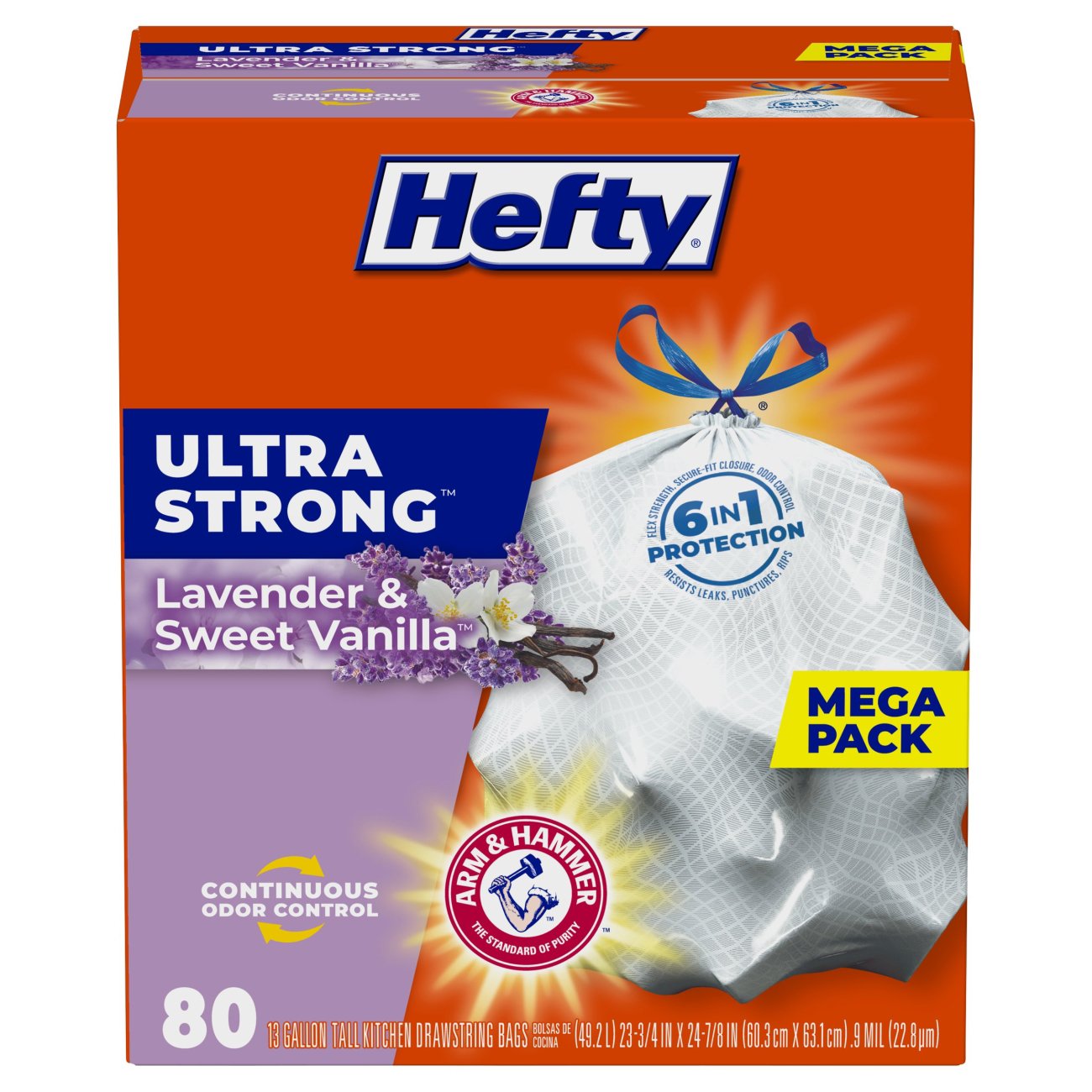 Hefty Ultra StrongTall Kitchen Drawstring Trash Bags, 13 Gallon -  Lavender & Sweet Vanilla Scent