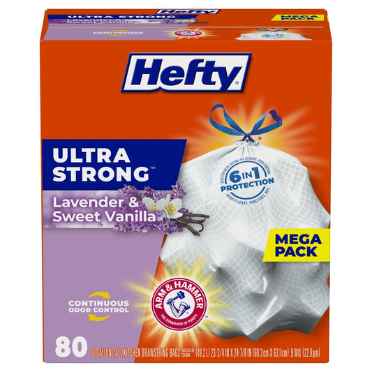 Hefty Ultra StrongTall Kitchen Drawstring Trash Bags, 13 Gallon -  Lavender & Sweet Vanilla Scent
