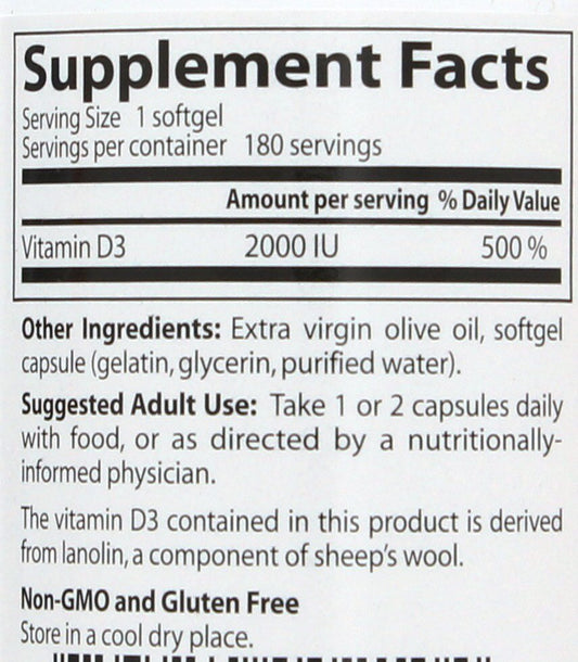 Doctor's Best Vitamin D-3 2000 IU Softgel Capsules