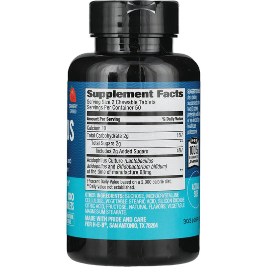 H-E-B Acidophilus Chewable 68mg Probiotic Tablets - Strawberry
