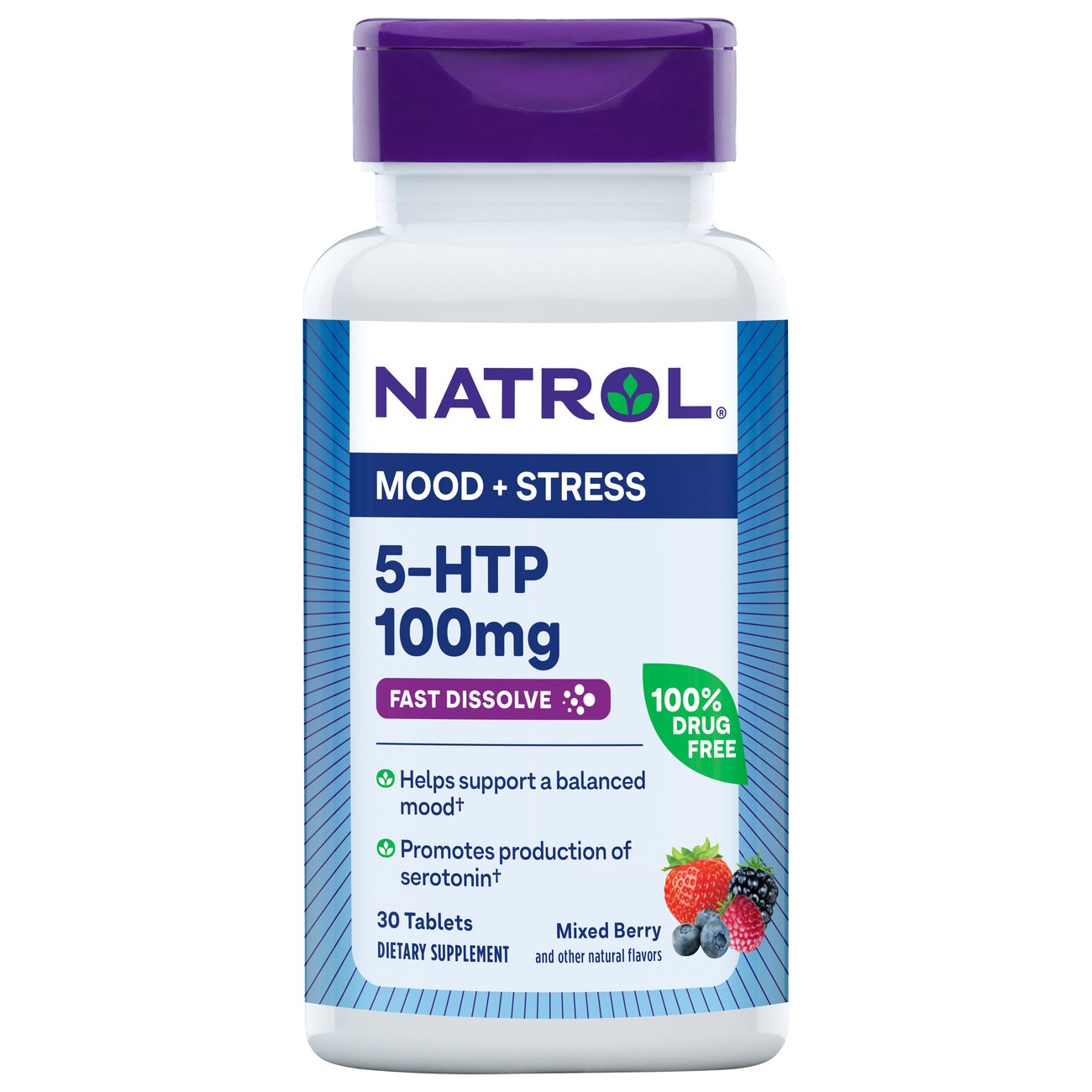 NATROL 5-HTP 100 Mg Fast Dissolve Wild Berry Tablets