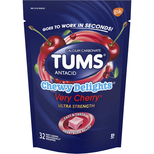 Tums Chewy Delights Ultra Strength Antacid Soft Chews for Heartburn Relief, Very Cherry