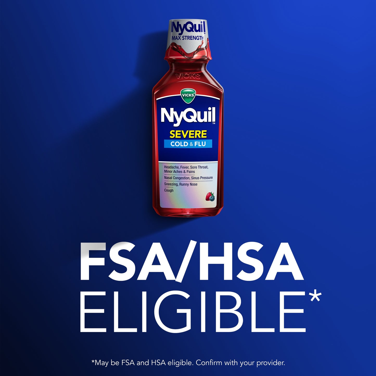 Vicks NyQuil SEVERE Cold & Flu Relief Liquid, Over-the-Counter Medicine, Powerful Multi-Symptom Nighttime Relief, Berry Flavor