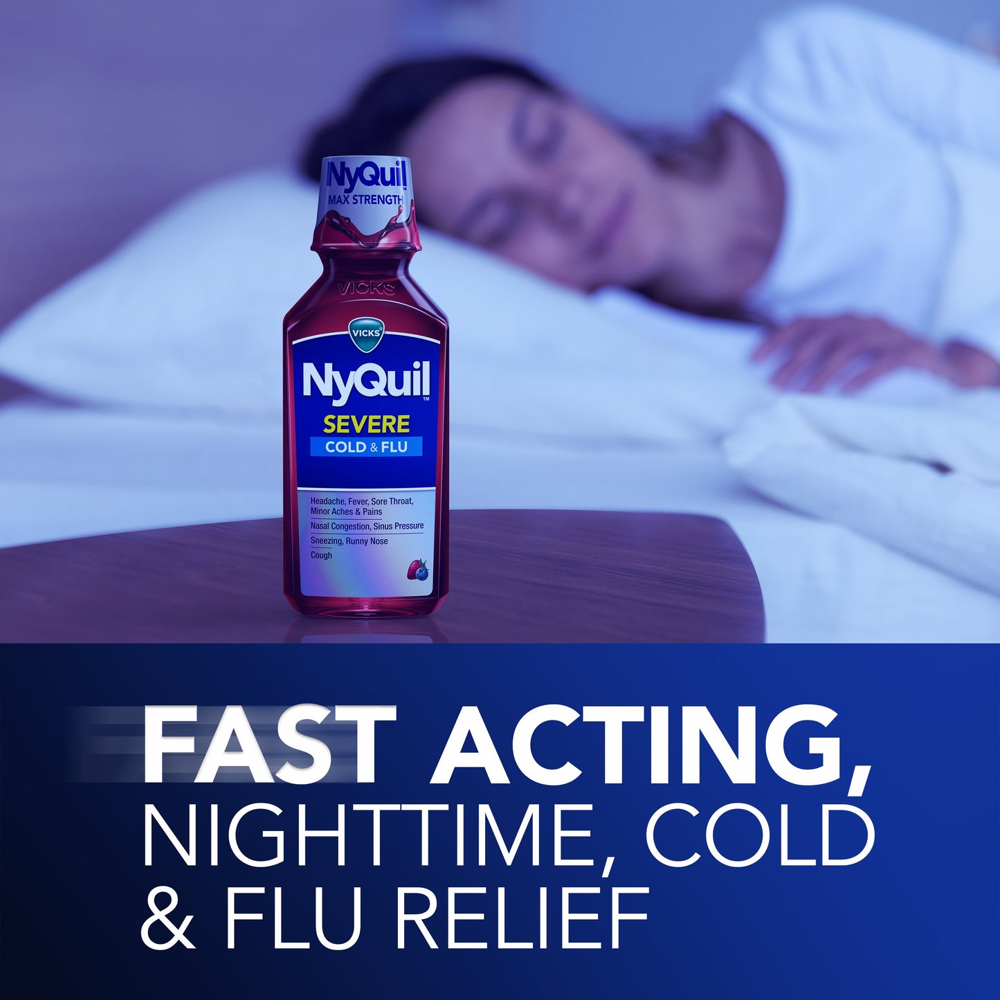 Vicks NyQuil SEVERE Cold & Flu Relief Liquid, Over-the-Counter Medicine, Powerful Multi-Symptom Nighttime Relief, Berry Flavor