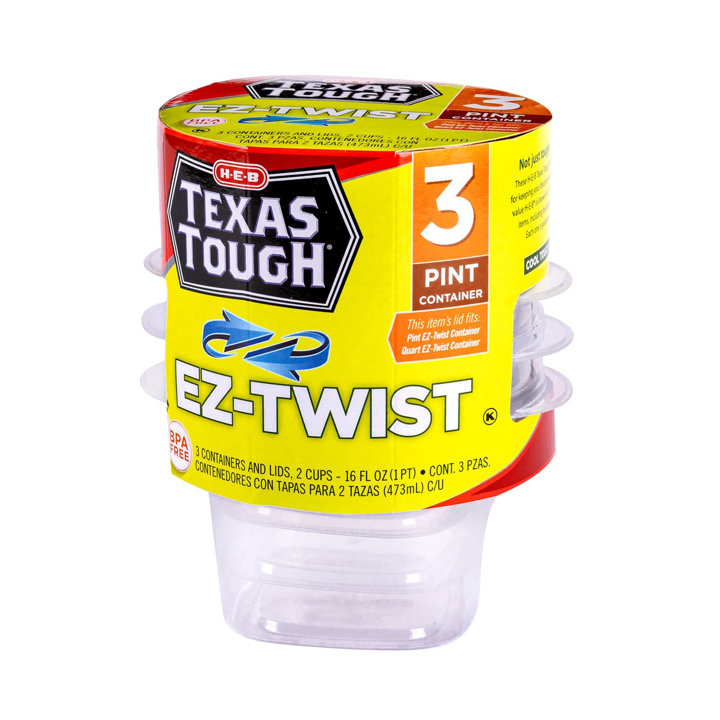 H-E-B Texas Tough EZ-Twist Food Storage Containers & Lids, 3 pk