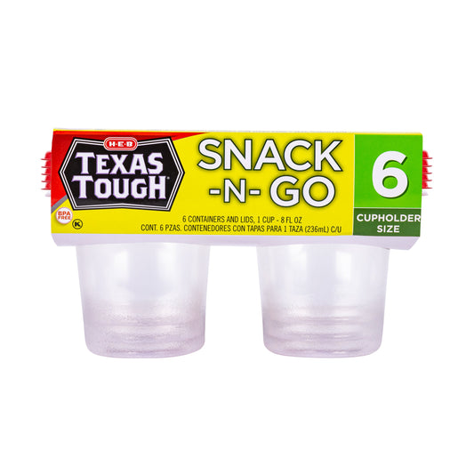 H-E-B Texas Tough Snack-N-Go Food Storage Containers & Lids, 6 pk