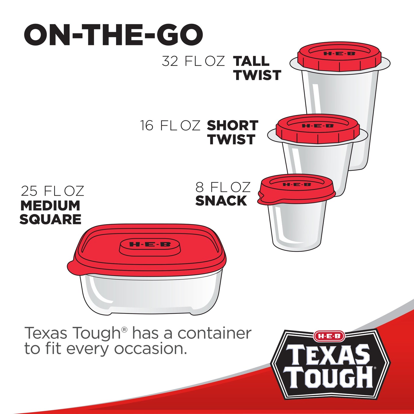 H-E-B Texas Tough Snack-N-Go Food Storage Containers & Lids, 6 pk