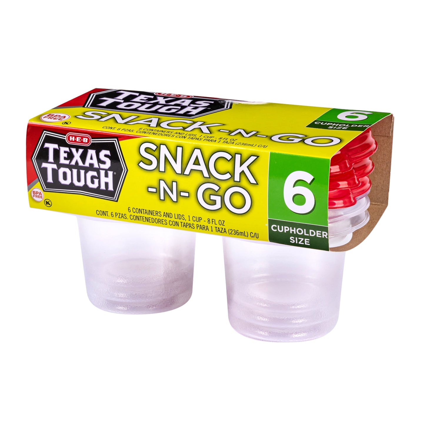 H-E-B Texas Tough Snack-N-Go Food Storage Containers & Lids, 6 pk