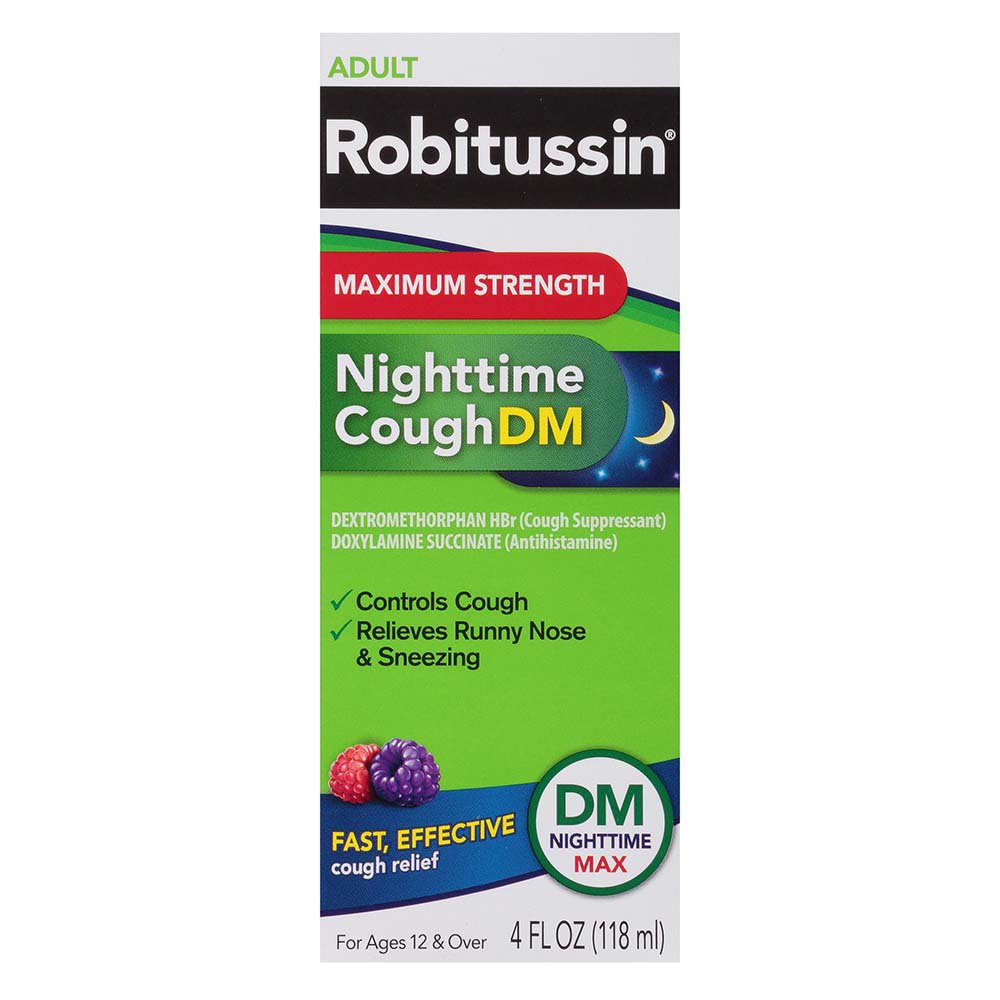 Robitussin Maximum Strength Nighttime Cough DM, Cough Medicine for Adults, Berry Flavor