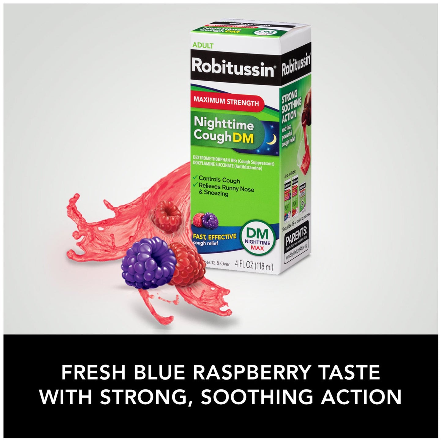 Robitussin Maximum Strength Nighttime Cough DM, Cough Medicine for Adults, Berry Flavor