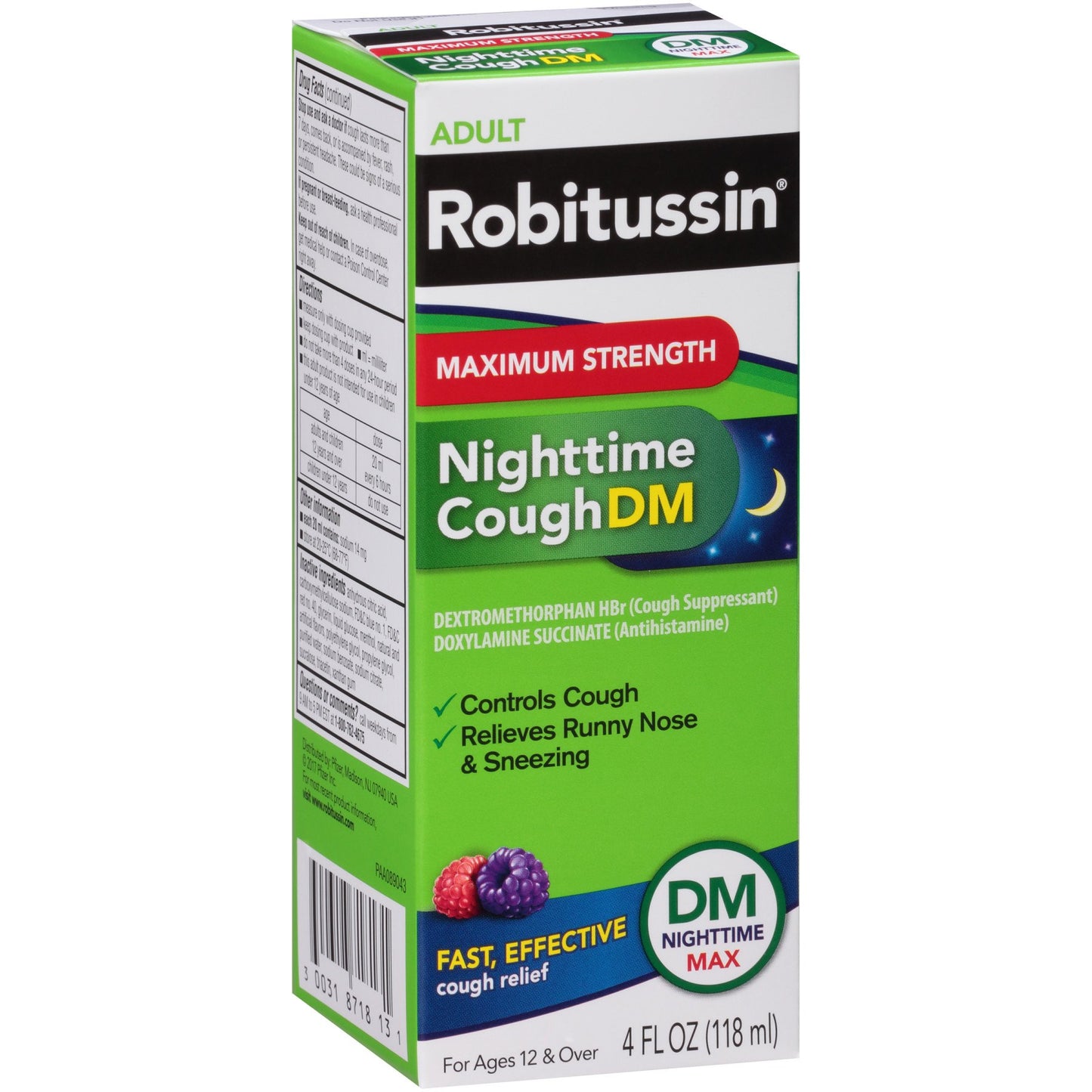 Robitussin Maximum Strength Nighttime Cough DM, Cough Medicine for Adults, Berry Flavor