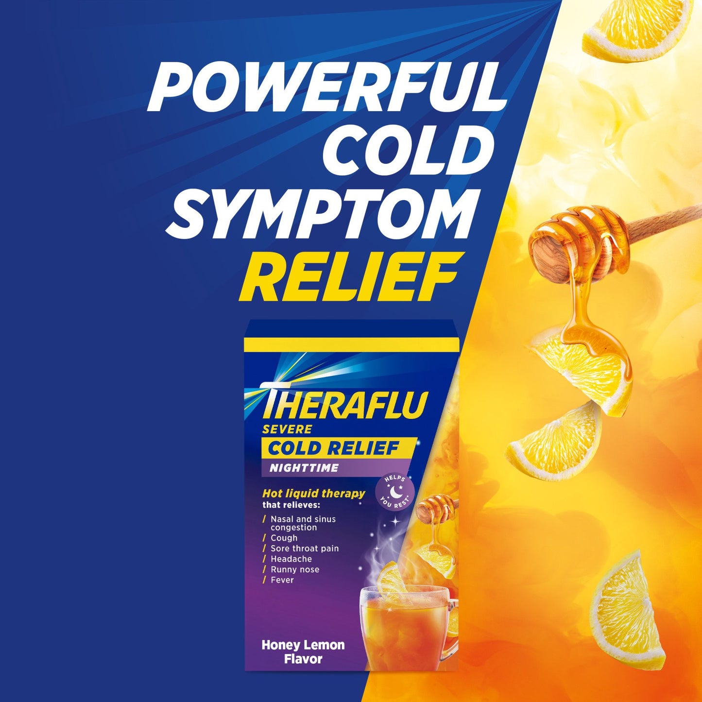 Theraflu Nighttime Severe Cold Relief Honey Lemon Flavor Powder