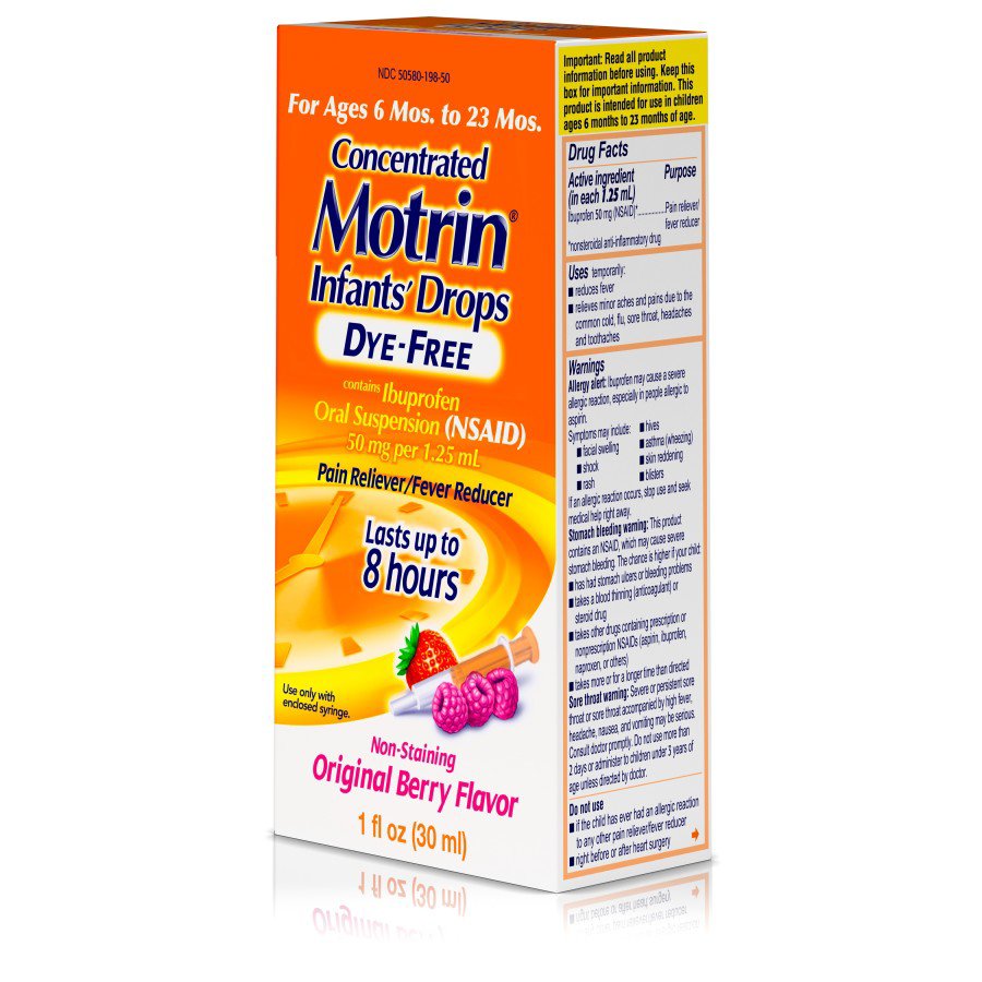 Infant's Motrin Concentrated Drops, Dye-Free, Berry