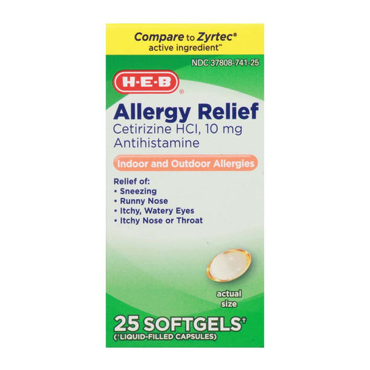 H-E-B Allergy Relief  Cetirizine 24 Hour Softgels – 10 mg
