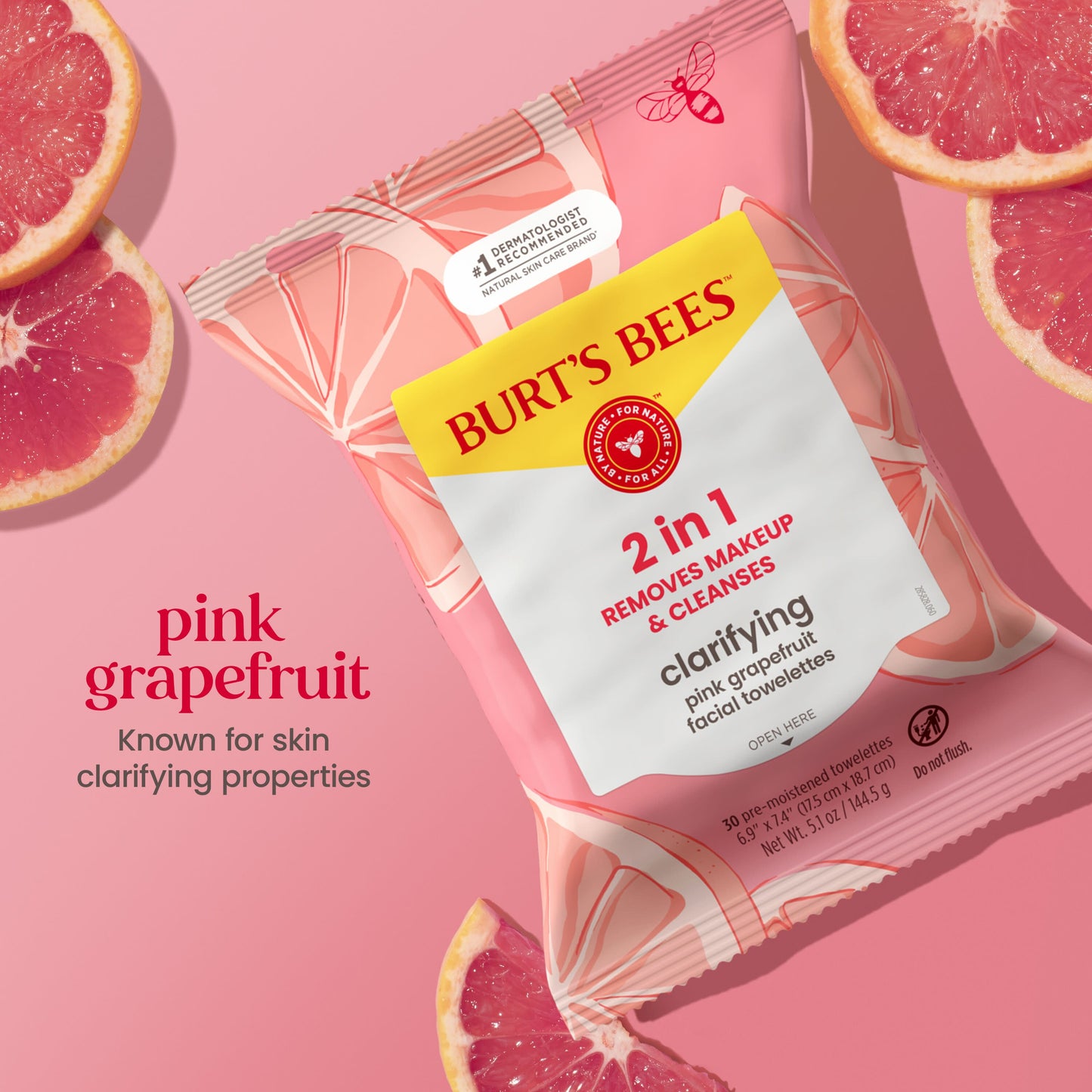 Burt's Bees Clarifying Facial Towelettes - Pink Grapefruit