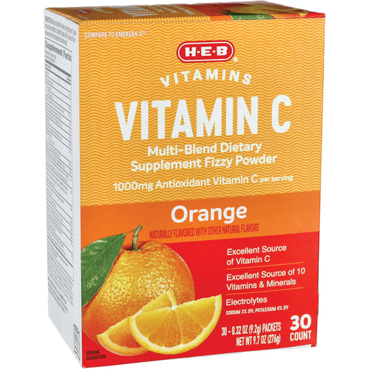 H-E-B Vitamins C 1,000 mg Fizzy Powder Drink Mix - Orange