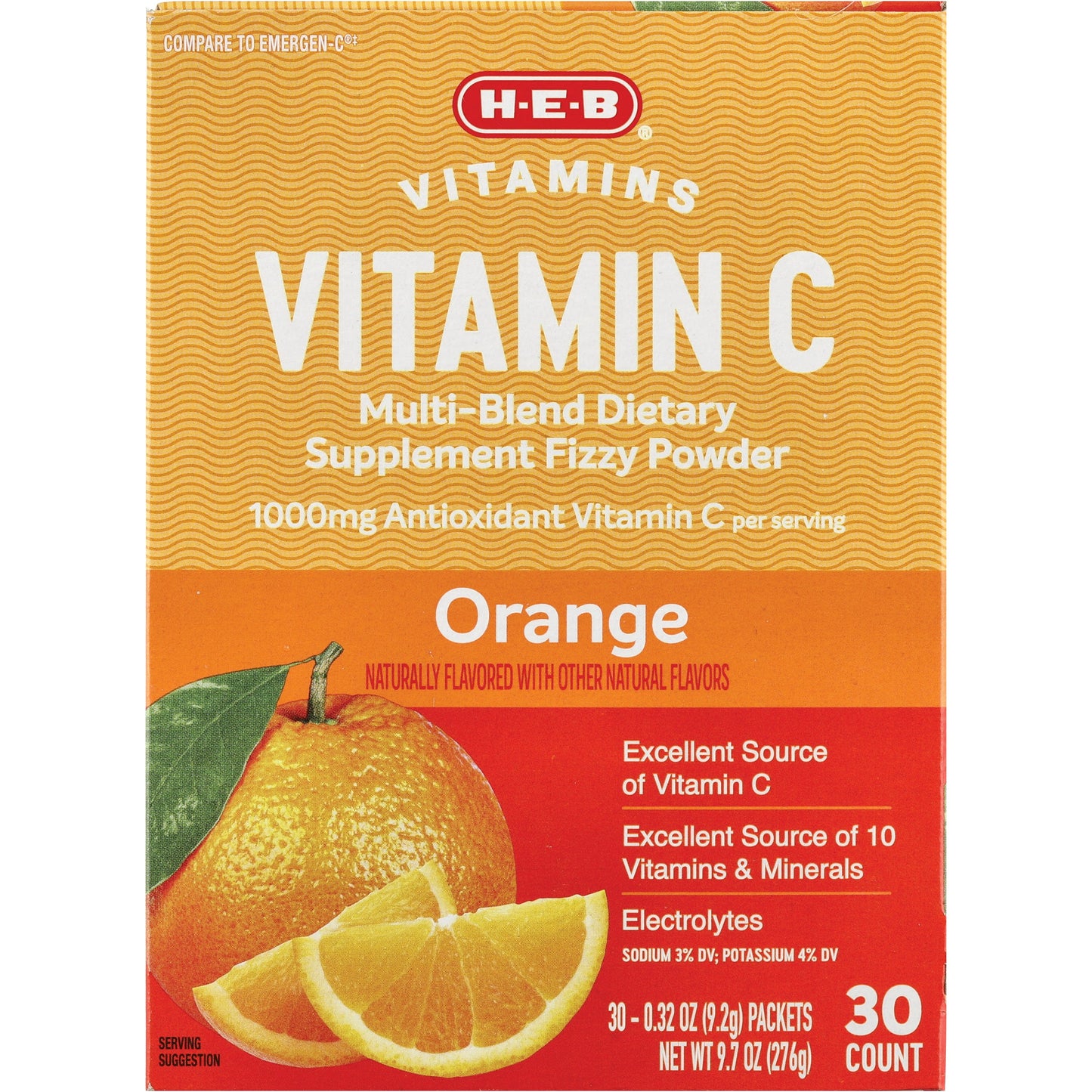 H-E-B Vitamins C 1,000 mg Fizzy Powder Drink Mix - Orange