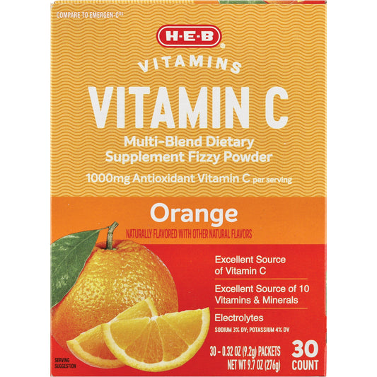 H-E-B Vitamins C 1,000 mg Fizzy Powder Drink Mix - Orange