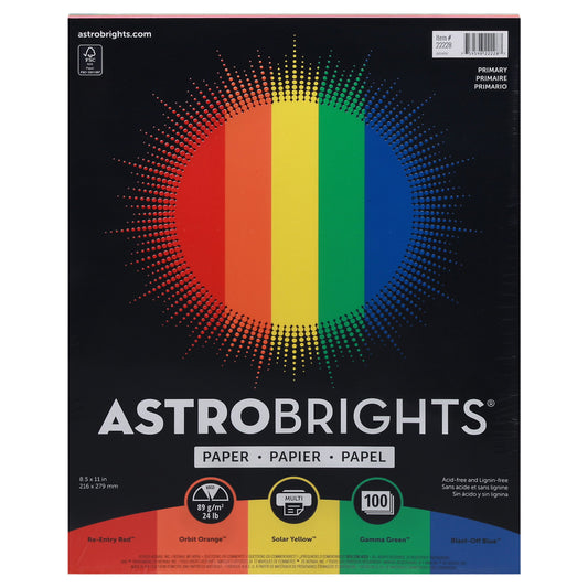 AstroBrights 5 Color Assortment Letter Size Paper - Primary Colors