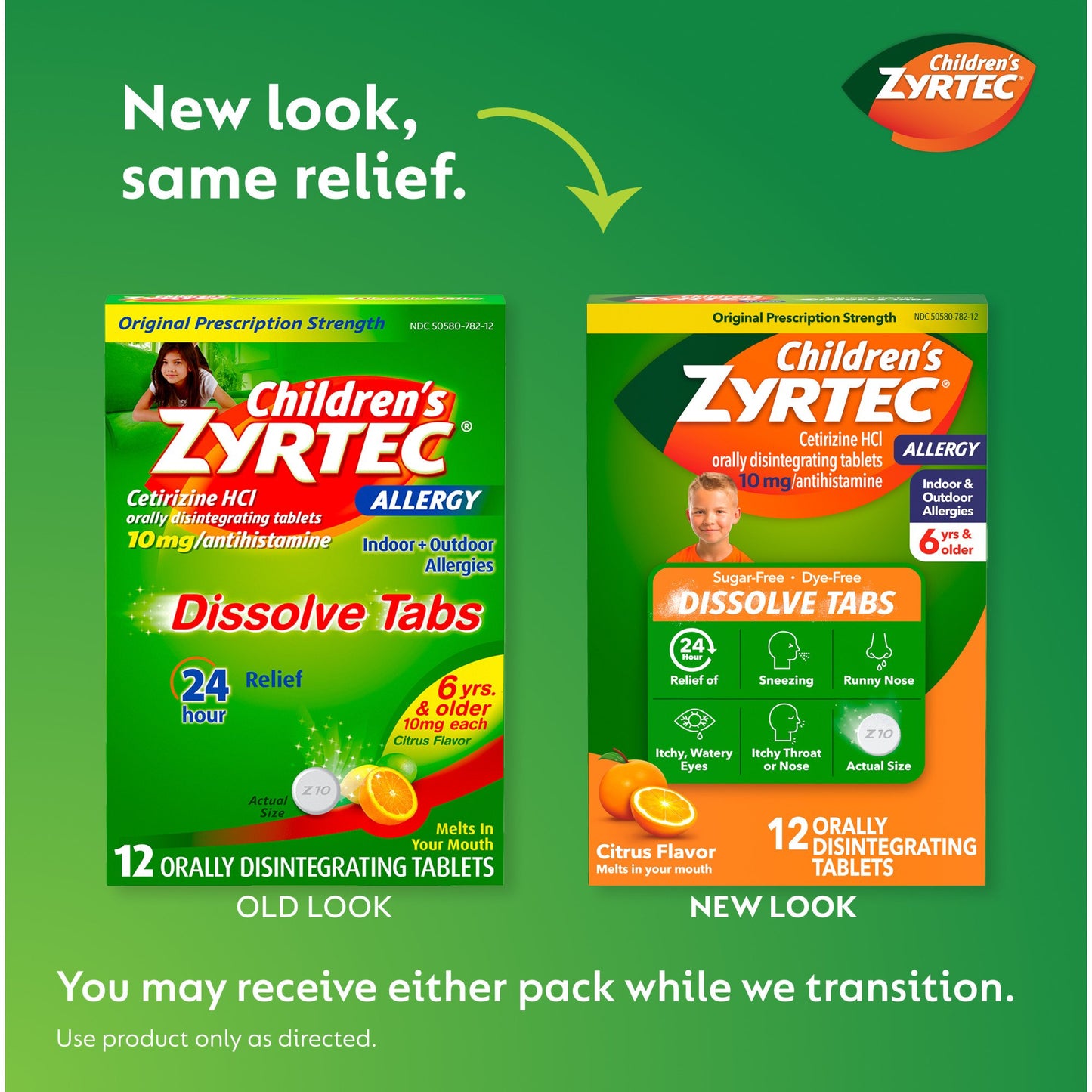 Children's Zyrtec 24 Hr Children's Allergy Dissolve Tablets, Citrus