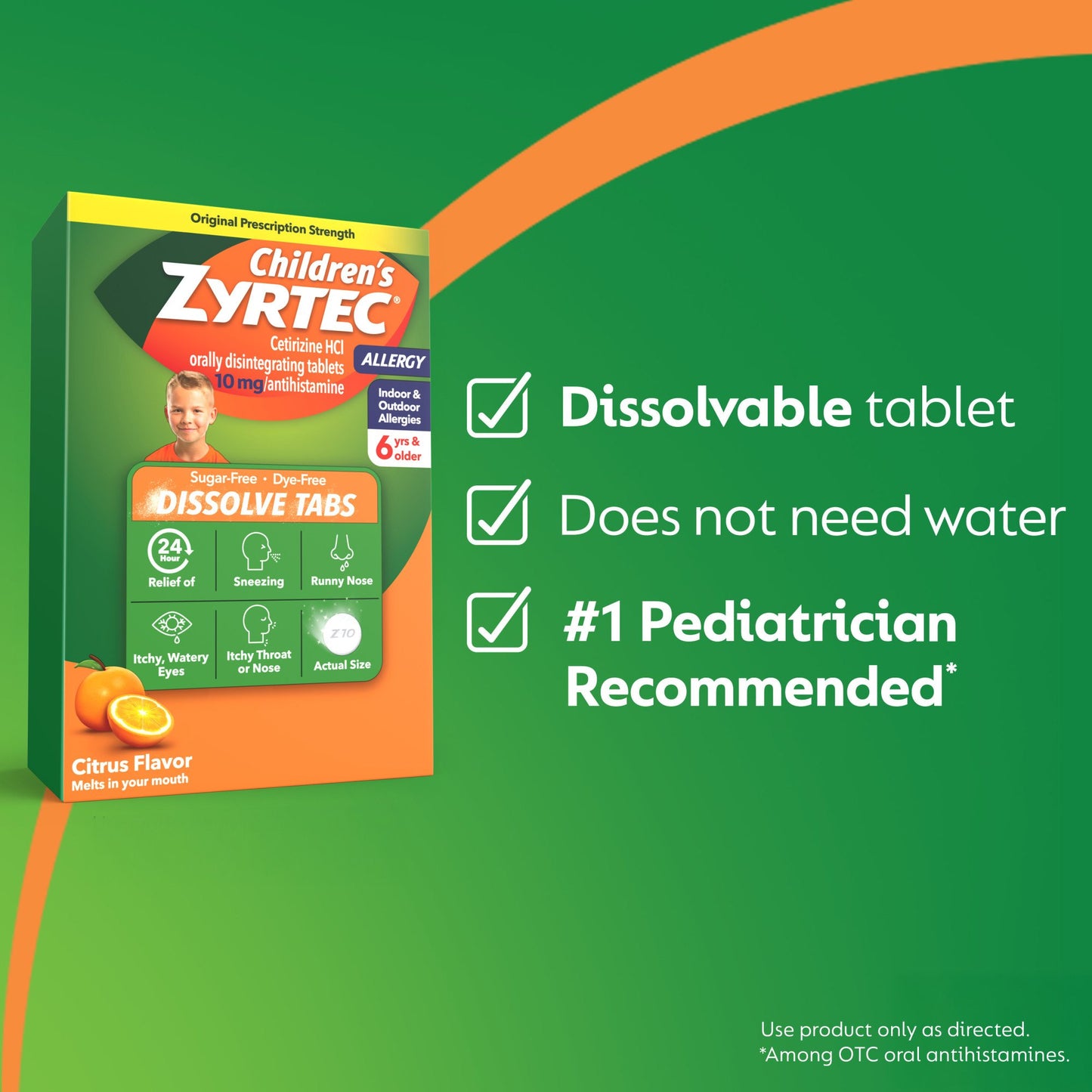 Children's Zyrtec 24 Hr Children's Allergy Dissolve Tablets, Citrus