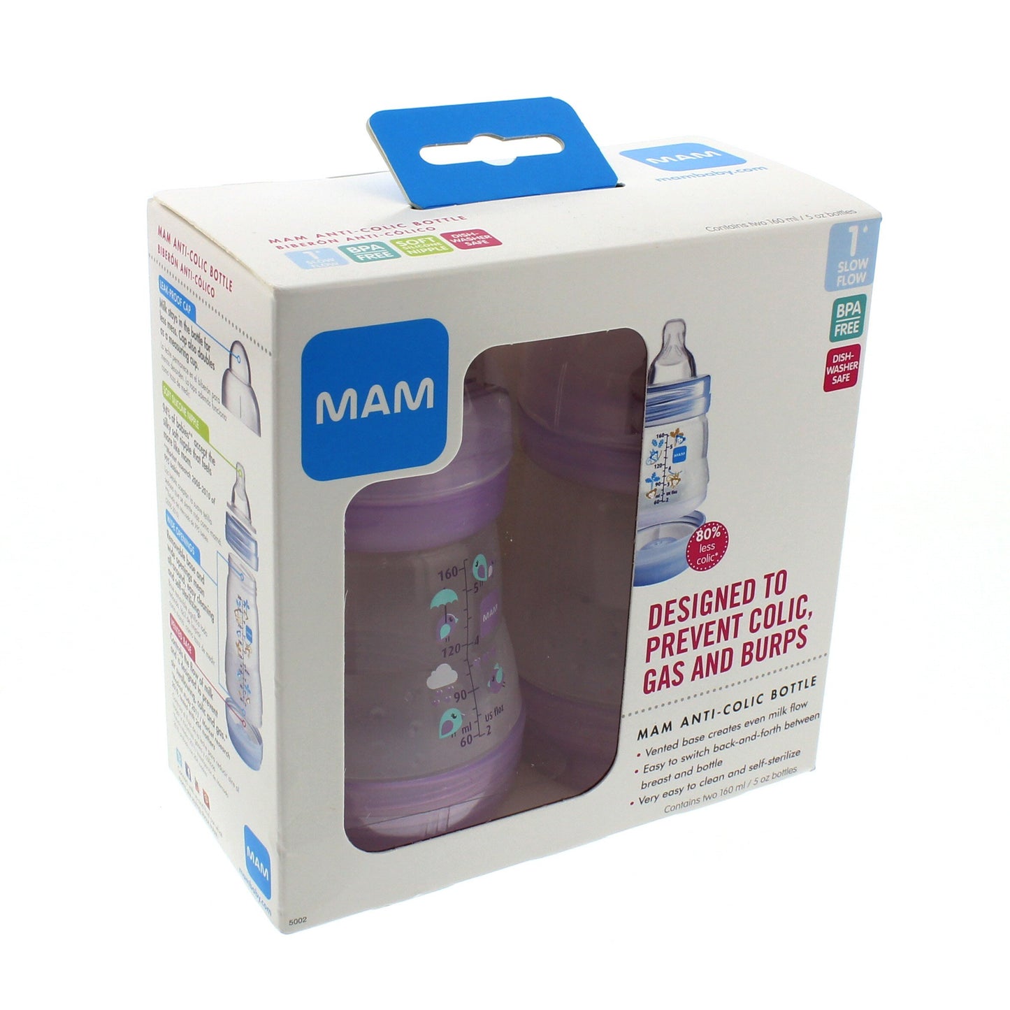 MAM Anti-Colic 5 OZ Bottles, Assorted Colors