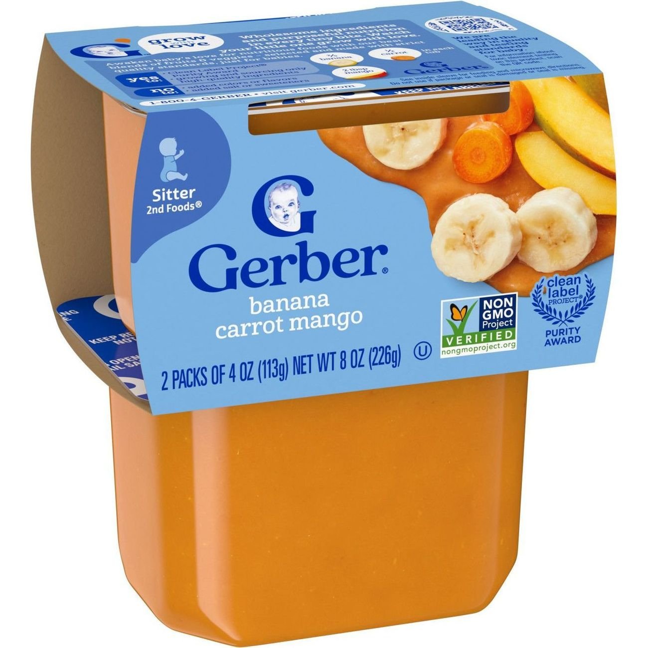 Gerber Stage 2 Baby Food - Banana Carrot & Mango, 4 oz Tubs