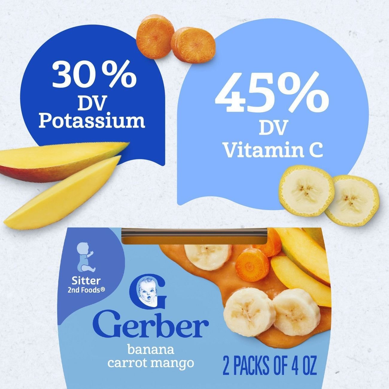 Gerber Stage 2 Baby Food - Banana Carrot & Mango, 4 oz Tubs