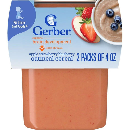 Gerber Stage 2 Baby Food - Apple Strawberry Blueberry Oatmeal Cereal, 4 oz Tubs