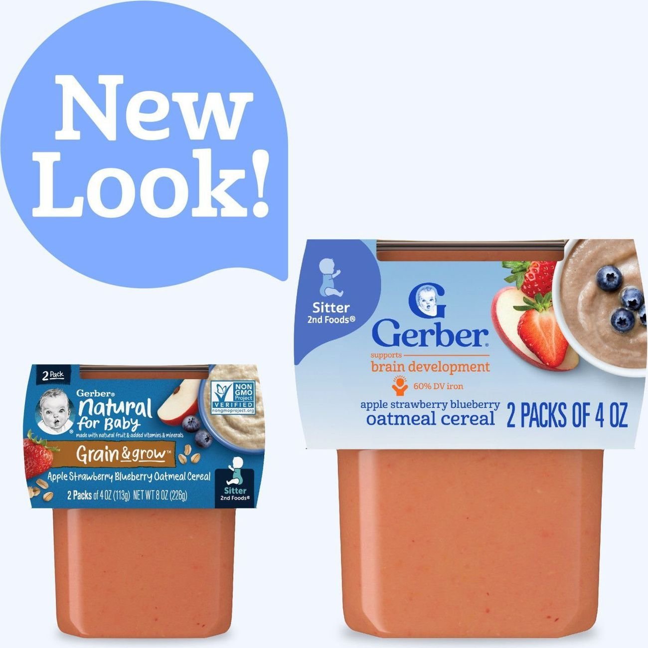 Gerber Stage 2 Baby Food - Apple Strawberry Blueberry Oatmeal Cereal, 4 oz Tubs