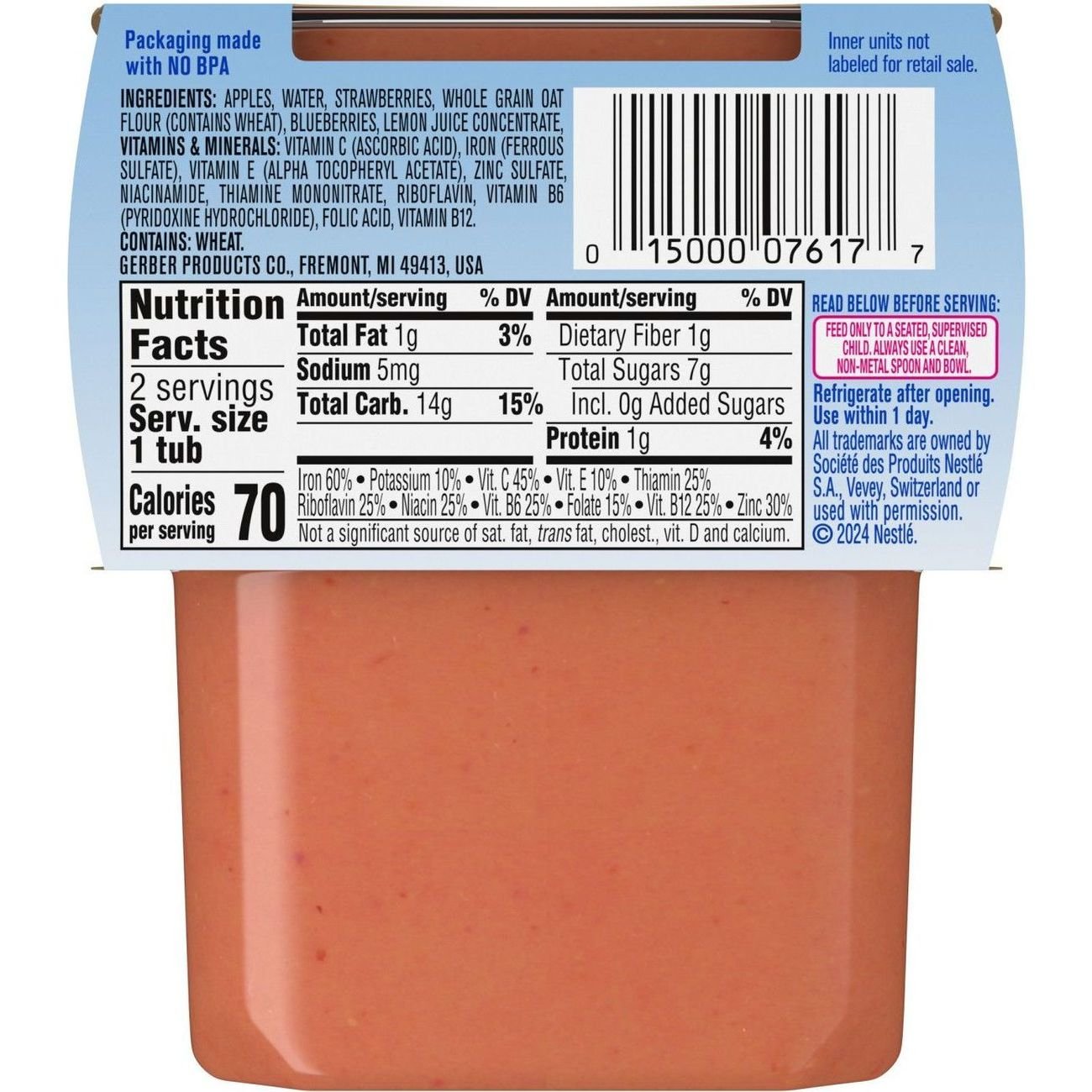 Gerber Stage 2 Baby Food - Apple Strawberry Blueberry Oatmeal Cereal, 4 oz Tubs