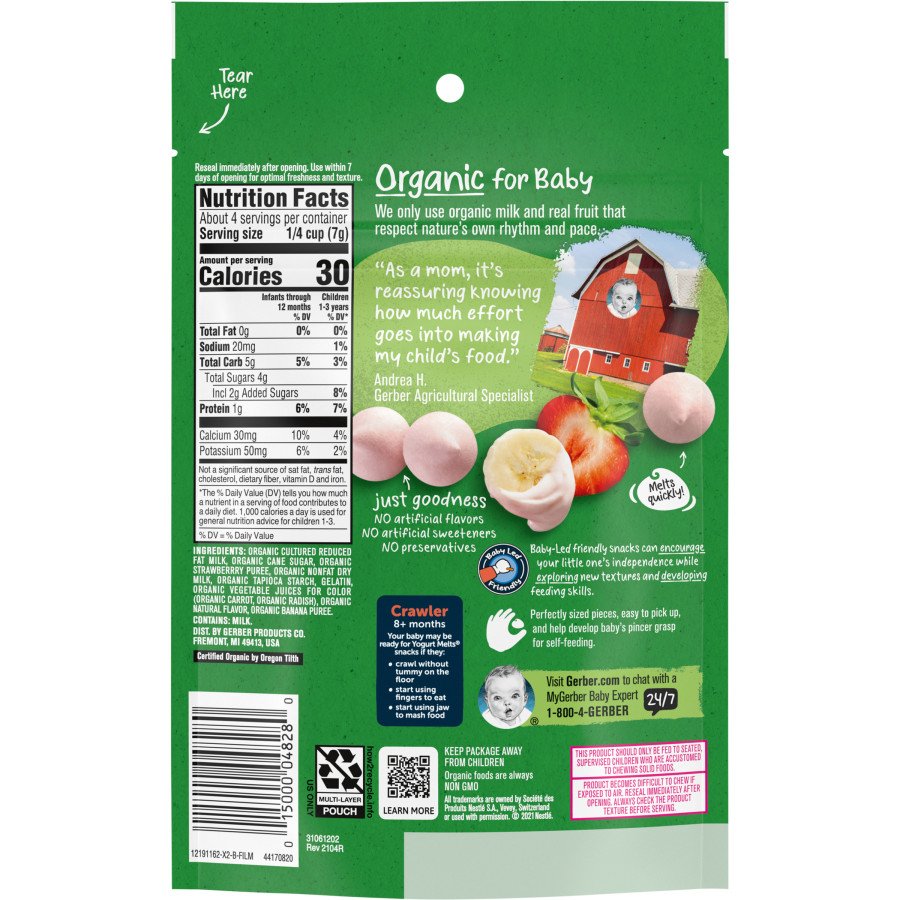 Gerber Organic for Baby Yogurt Melts - Banana & Strawberry