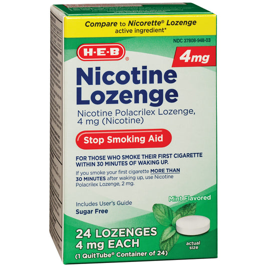 H-E-B Nicotine Lozenge - 4 mg, Sugar Free Mint