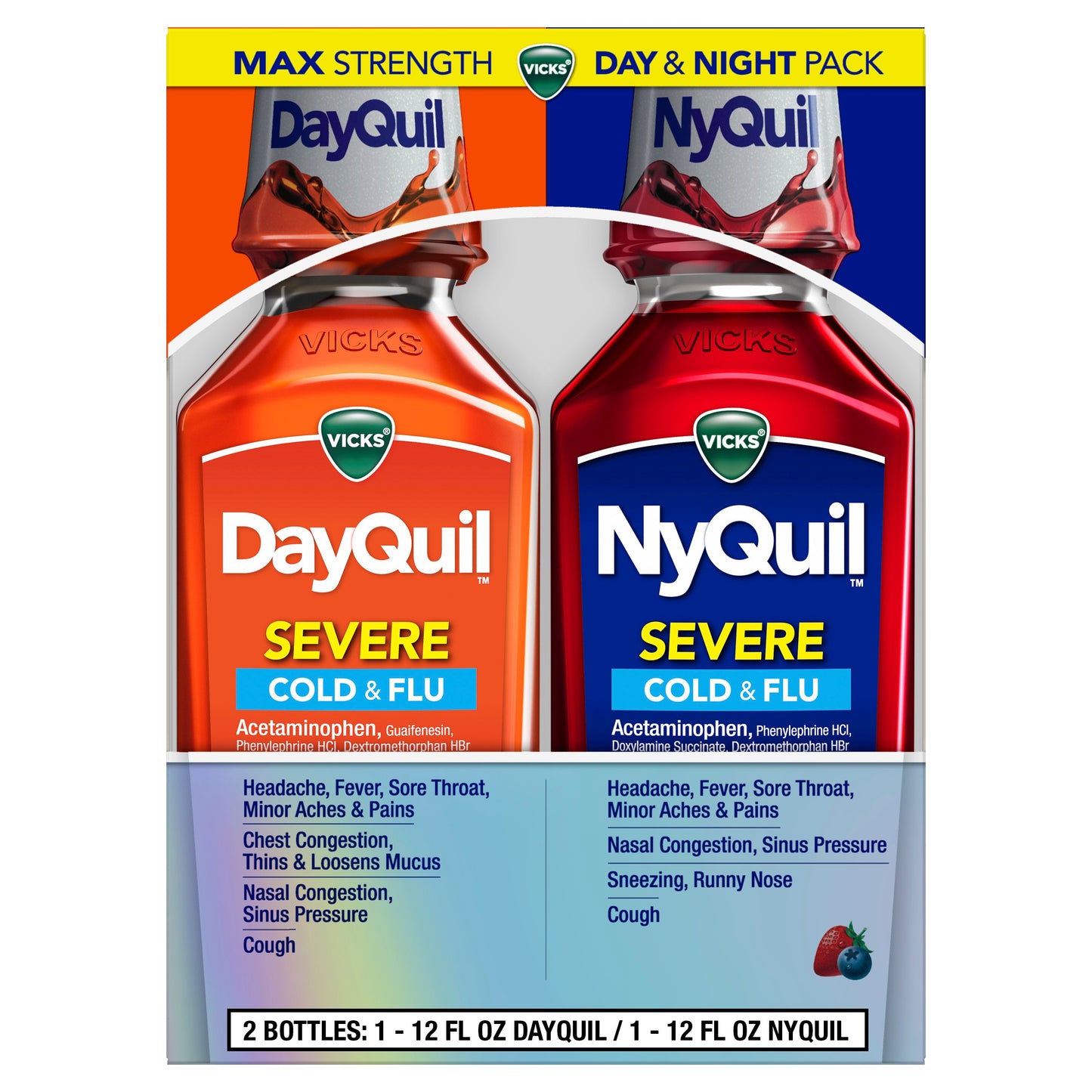 Vicks DayQuil & NyQuil SEVERE Cold & Flu Medicine, Powerful Multi-Symptom Daytime & Nighttime Relief, Combo Pack