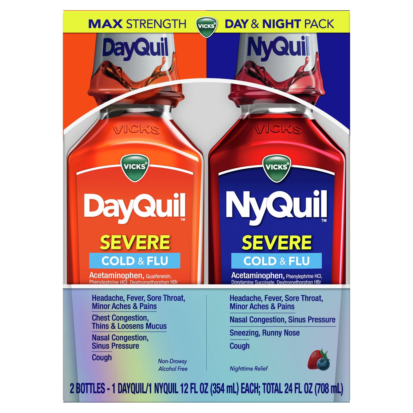 Vicks DayQuil & NyQuil SEVERE Cold & Flu Medicine, Powerful Multi-Symptom Daytime & Nighttime Relief, Combo Pack