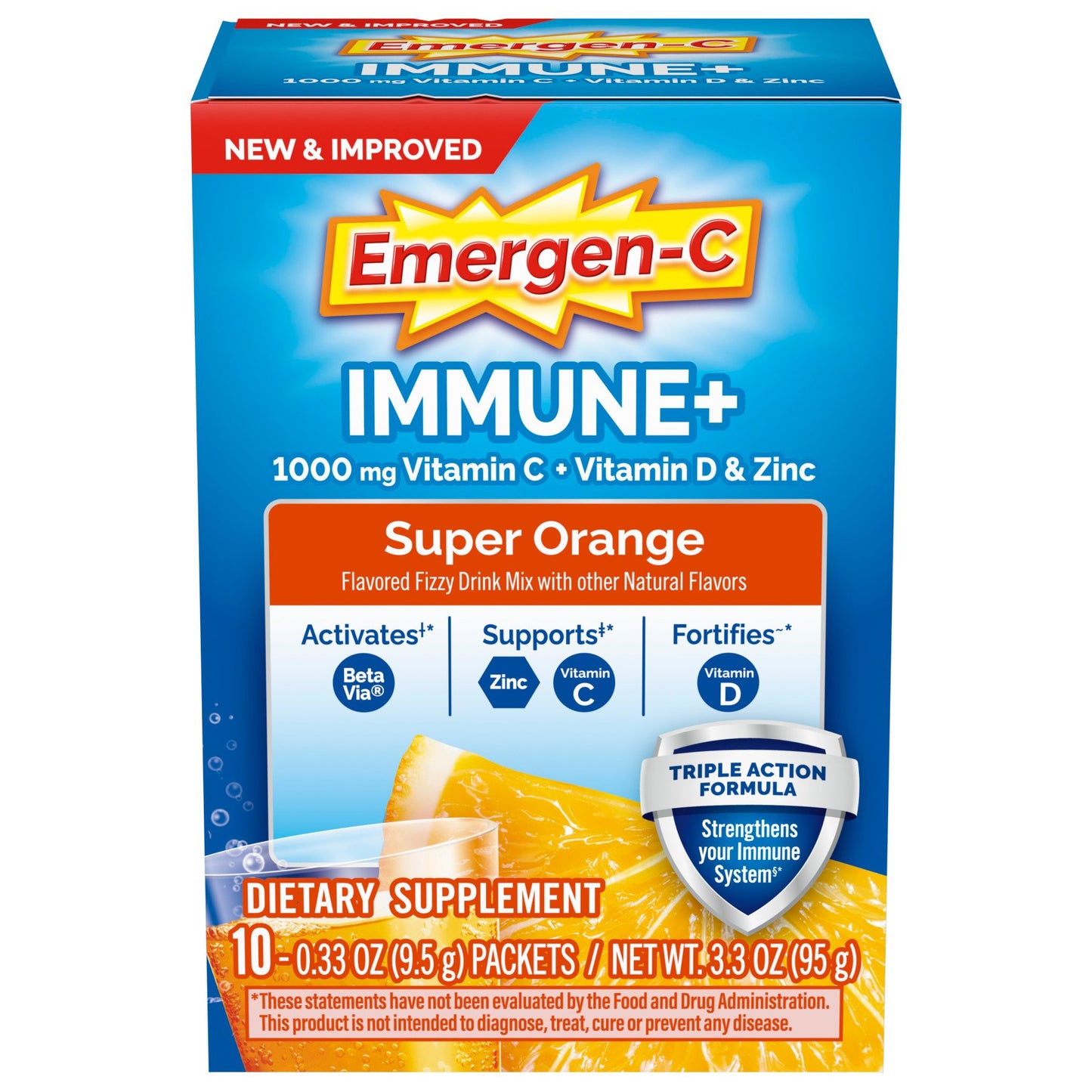 Emergen-C Immune+ Triple Action Immune Support Powder, BetaVia (R), 1000mg Vitamin C, B
Vitamins, Vitamin D and Antioxidants, Super Orange