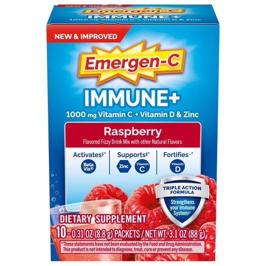Emergen-C Immune+ Triple Action Immune Support Powder, BetaVia (R), 1000mg Vitamin C, B
Vitamins, Vitamin D and Antioxidants, Raspberry