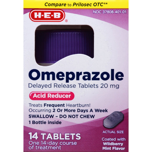 H-E-B Omeprazole Wildberry Mint 20 mg Tablets