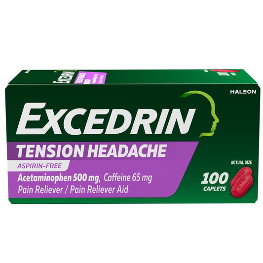 Excedrin Tension Headache Relief Caplets, Acetaminophen 500mg, Caffeine 65mg, Pain Reliever, Aspirin-Free