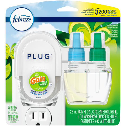 Febreze Plug Air Freshener Oil Refill and Oil Warmer Starter Kit - Gain Original