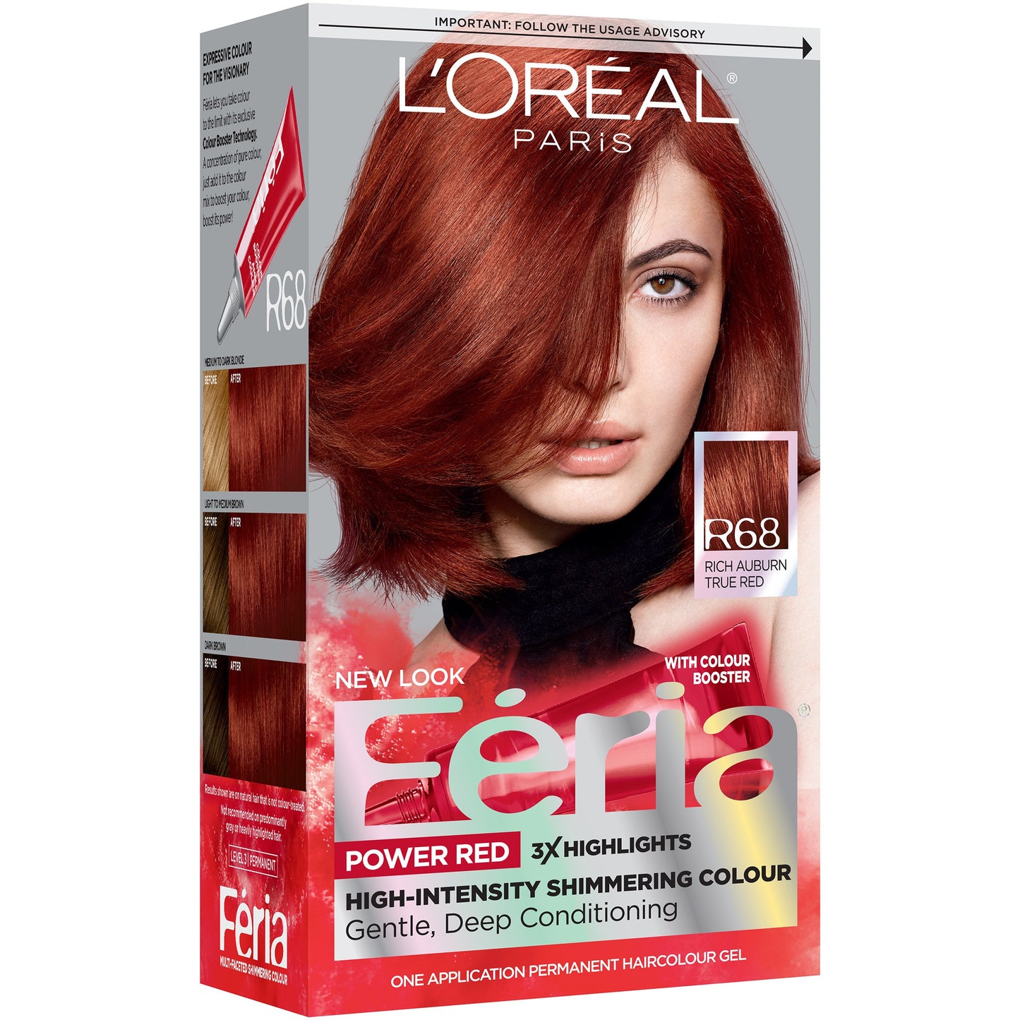 L'Oréal Paris Feria Multi-Faceted Permanent Hair Color - R68 Rich Auburn True Red