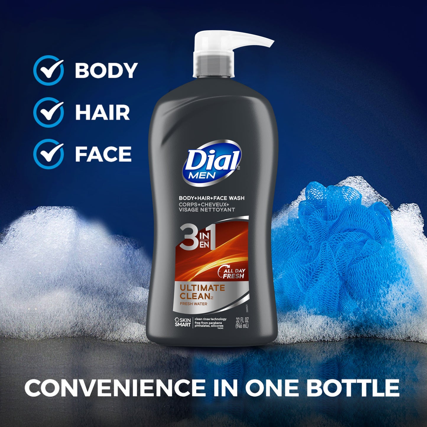 Dial Men 3-in-1 Body, Hair & Face Wash - Ultimate Clean