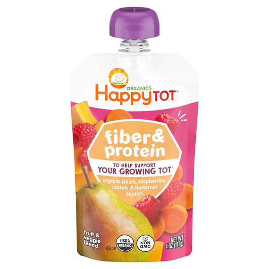 Happy Tot Organics Fiber & Protein Pouch - Pears Raspberries Carrots & Butternut Squash