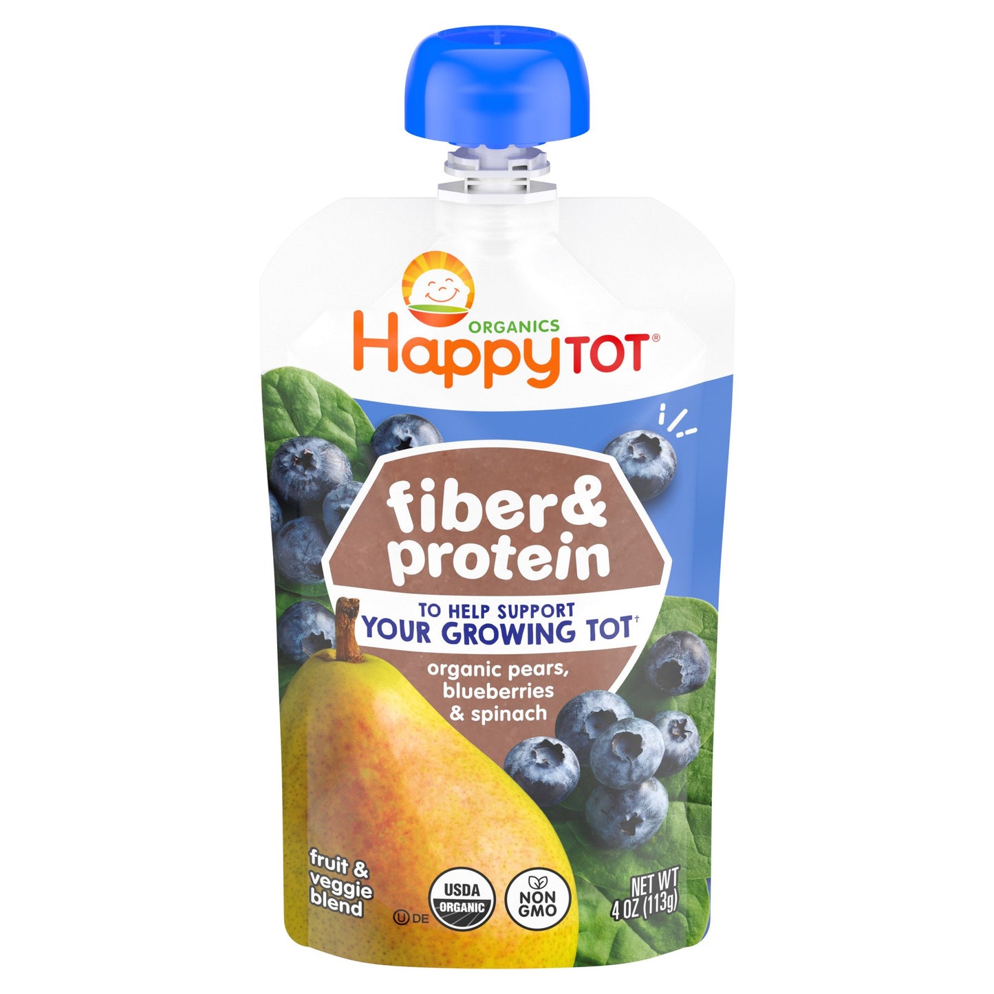 Happy Tot Organics Fiber & Protein Pouch - Pears Blueberries & Spinach