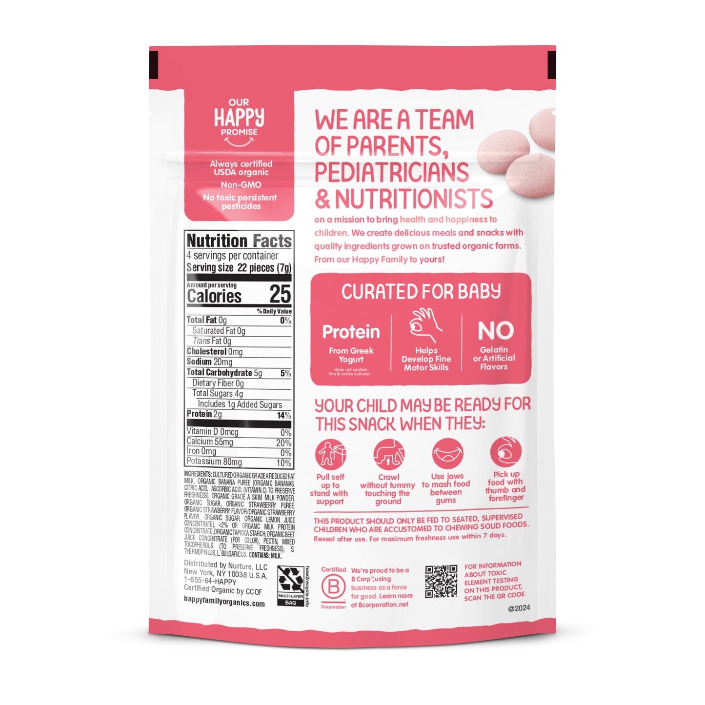 Happy Baby Organics Organic Greek Yogis Freeze-Dried Greek Yogurt & Fruit Snacks - Strawberry Banana