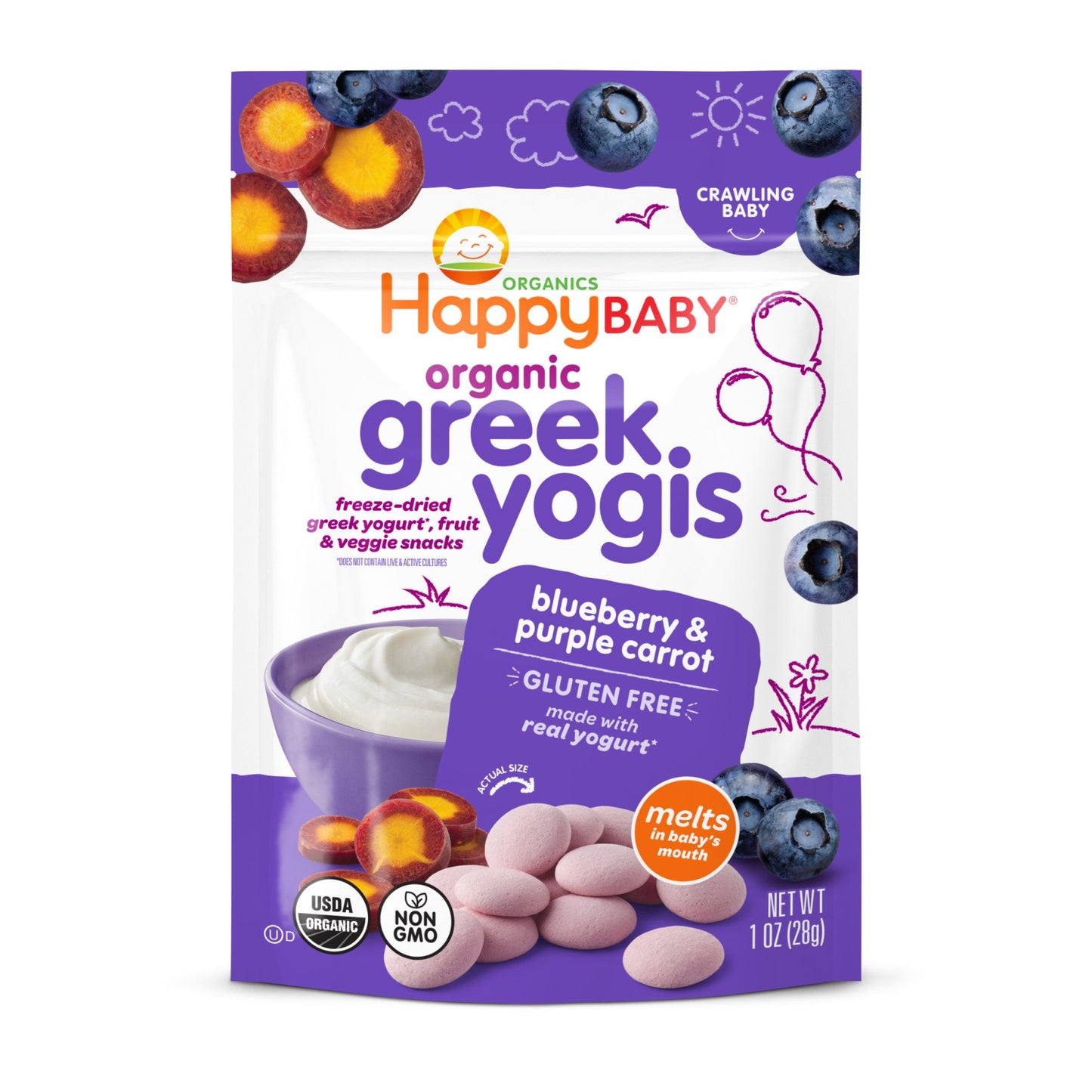 Happy Baby Organics Organic Greek Yogis Freeze-Dried Greek Yogurt - Blueberry & Purple Carrot