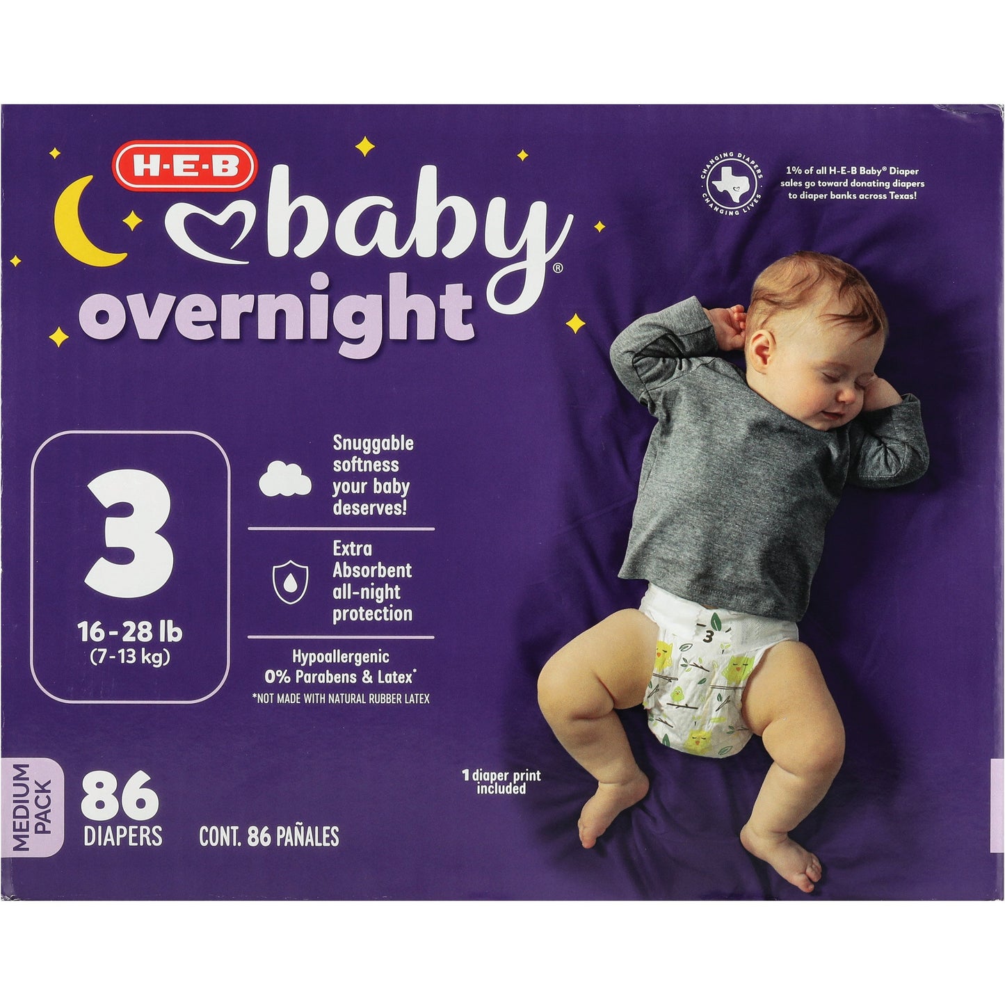 H-E-B Baby Medium Pack Overnight Diapers – Size 3