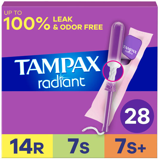 Tampax Radiant Tampons Trio Pack, Regular/Super/Super Plus Unscented
