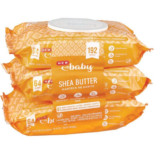 H-E-B Baby Wipes - Shea Butter, 3 pk